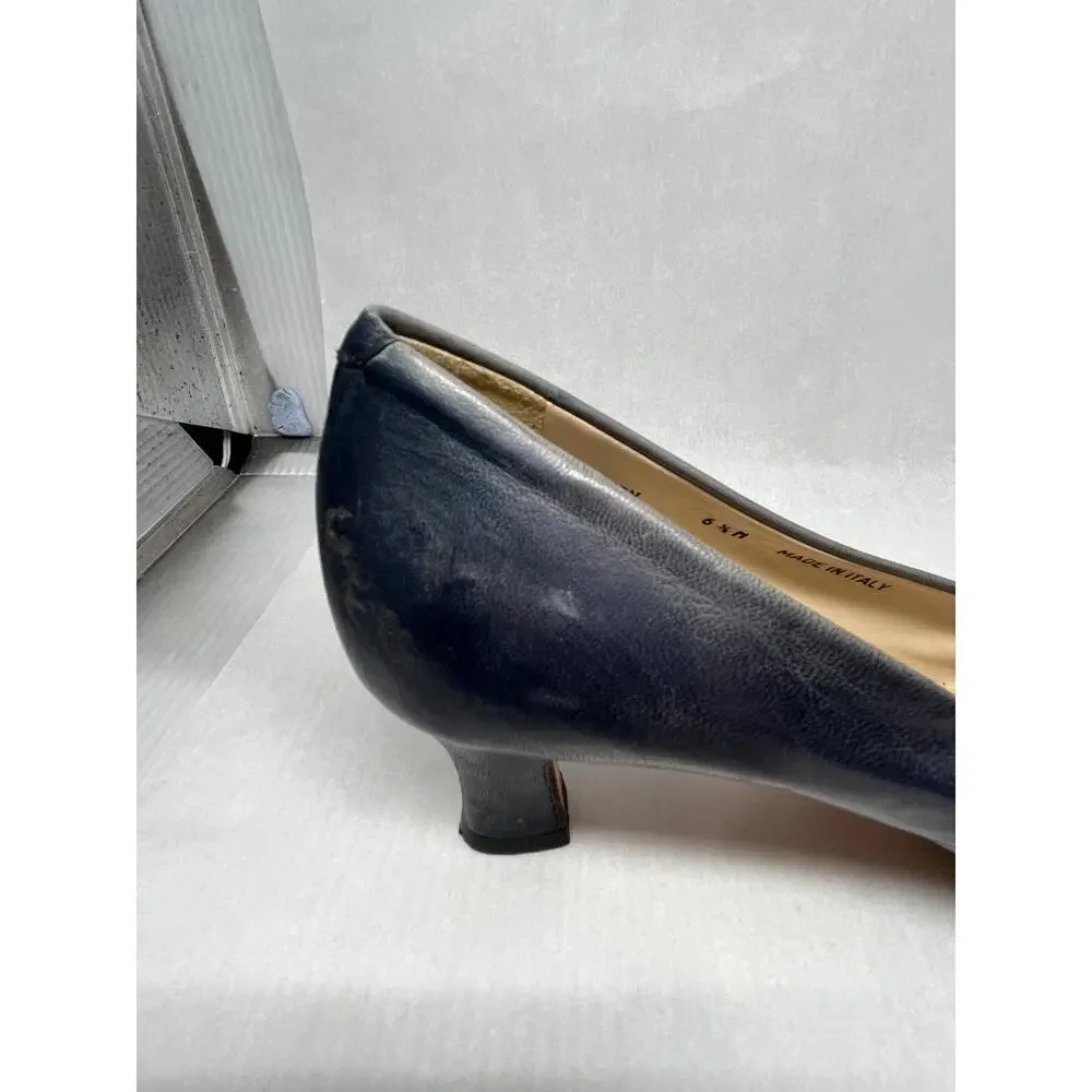 Vintage Bally Navy Blue Leather Pumps Made in Italy Size 6.5